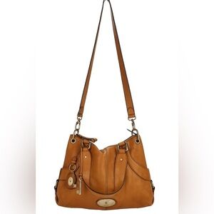 FOSSIL VINTAGE PEBBLED CARMEL LEATHER HOBO LEATHER SHOULDER BAG